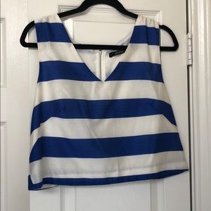 ROYAL BLUE AND WHITE STRIPED CROP TANK